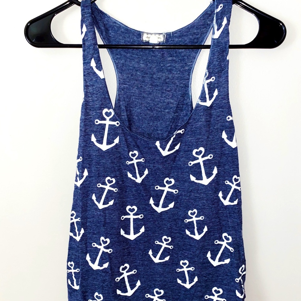 Navy & White Anchor design tank top